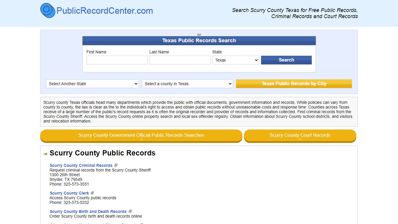 Scurry County Texas Free Public Records - Court Records - Criminal Records
