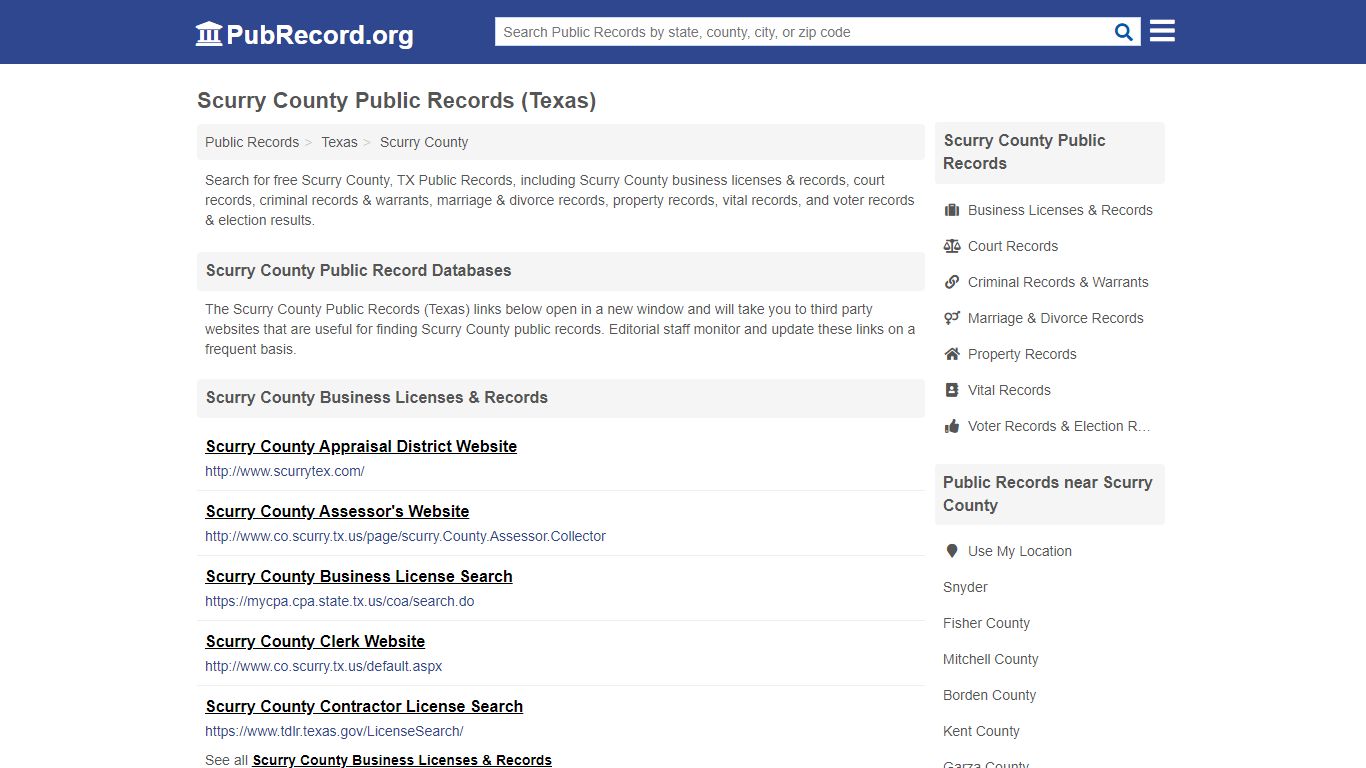Free Scurry County Public Records (Texas Public Records) - PubRecord.org