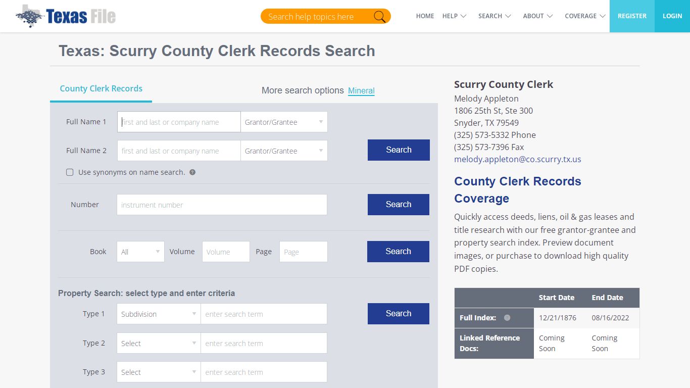 Scurry County Clerk Records Search | TexasFile